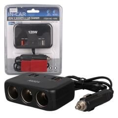 Olesson 1656 12-24V Çift USB + Çift TYPE-C 120W 80cm Kablolu 3'lü Araç Çakmak Çoklayıcı