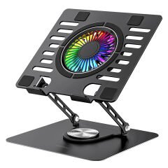 Addison AD-RC36 Steely 360 Derece Dönebilen Fanlı RGB Işıklı Ayarlanabilir Siyah Metal Laptop Stand