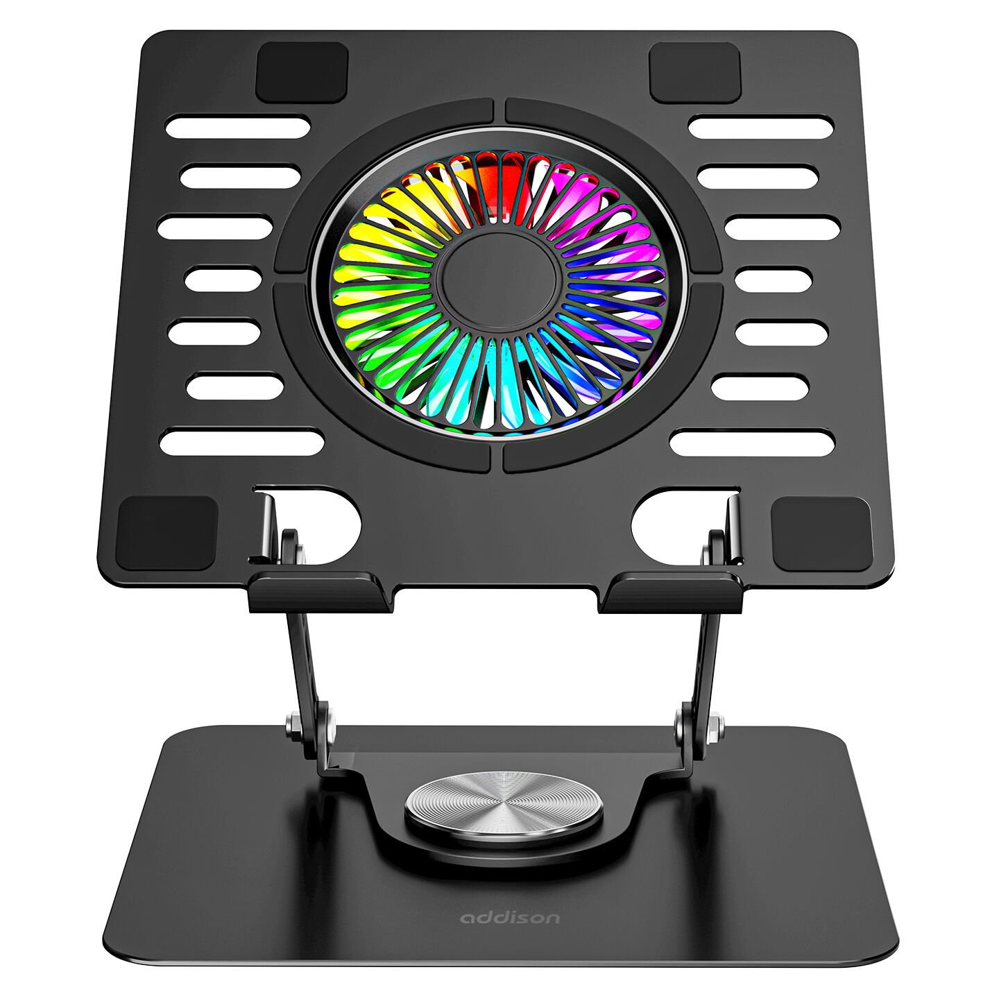 Addison AD-RC36 Steely 360 Derece Dönebilen Fanlı RGB Işıklı Ayarlanabilir Siyah Metal Laptop Stand