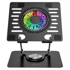 Addison AD-RC36 Steely 360 Derece Dönebilen Fanlı RGB Işıklı Ayarlanabilir Siyah Metal Laptop Stand