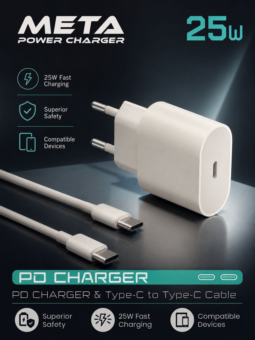 META POWER CHARGER 25W TYPE-C TO TYPE-C (AVD-293-294)