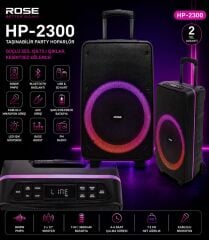Rose HP-2300 Partybox Kablosuz Çift El Mikrofonlu Sarjlı Bluetooth 15' Hoparlör