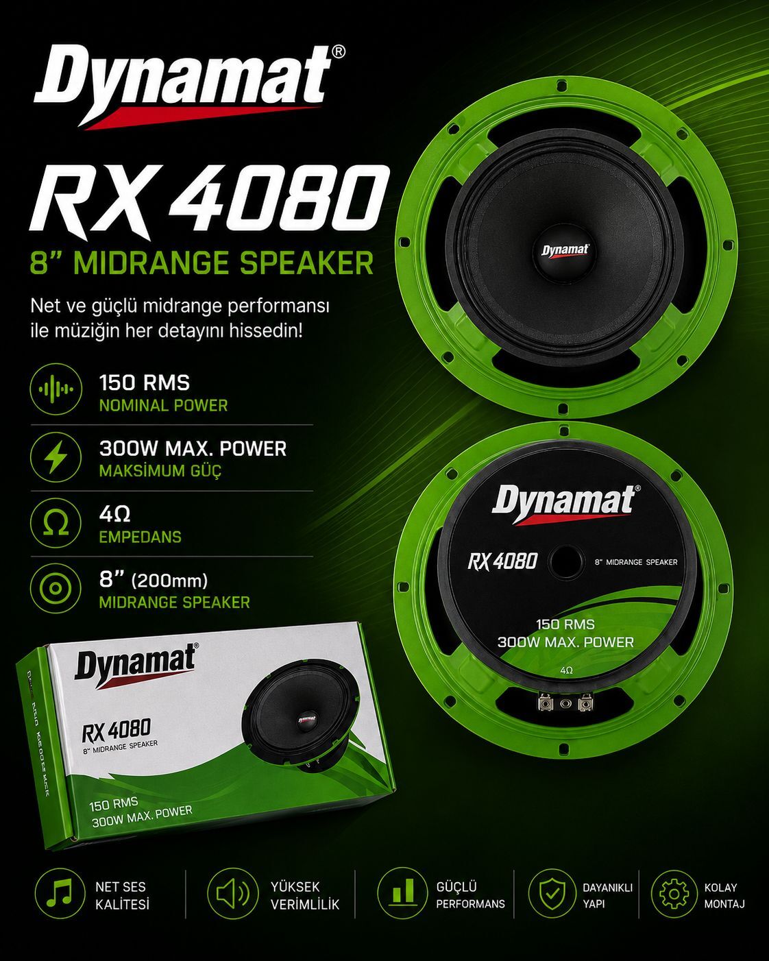 DYNAMAT 20cm 300watt 150rms Midrange Çift