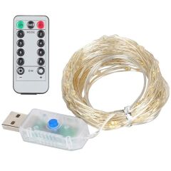 Powermaster PM-37723 USB Girişli Uzaktan Kumandalı 30 Metre 8 Modlu Günışığı Dekoratif Yılbaşı - Peri Led Işık