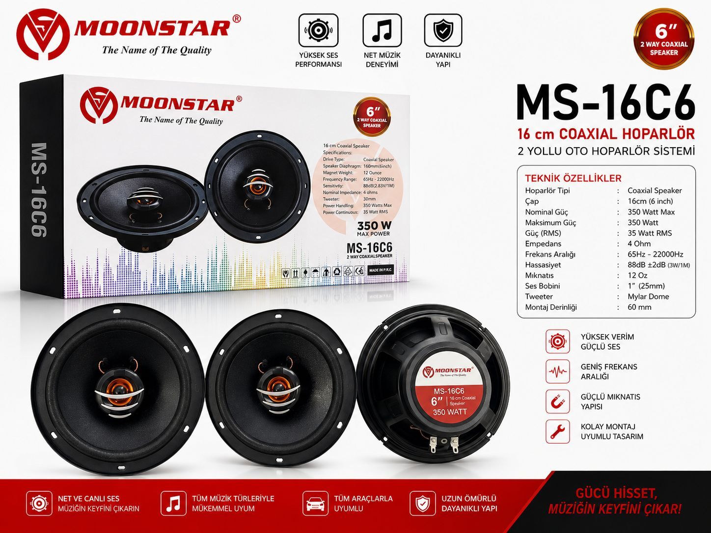 MOONSTAR MS-16C6 16CM OTO HOPARLÖR ÇİFT
