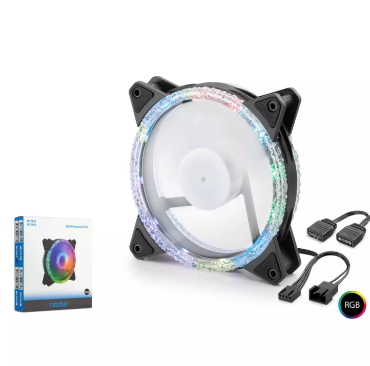 NODAR ND-2662 Kasa Fanı Kristal RGB 12 cm - Siyah