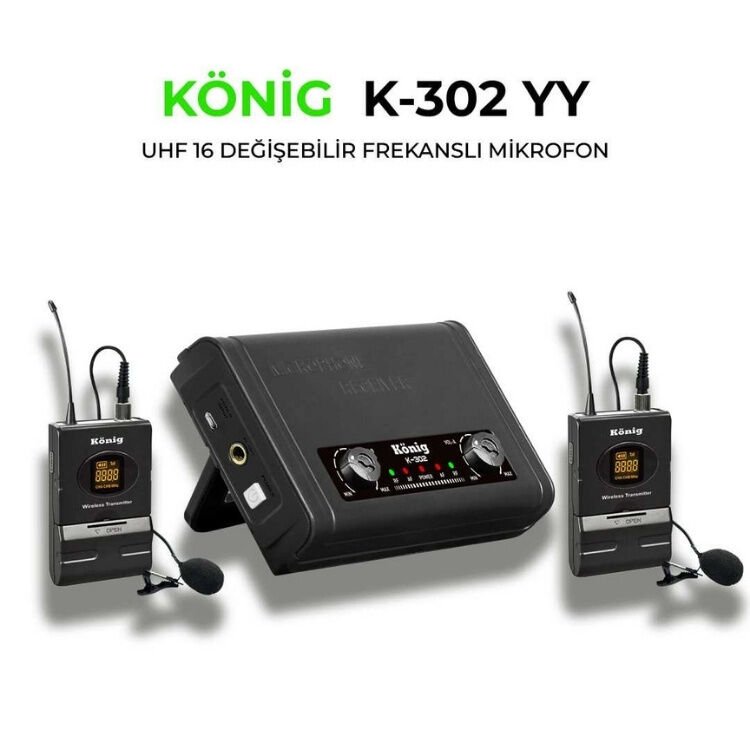 KÖNİG K-302 UHF ÇİFT KANAL 2 YAKA MİKROFON