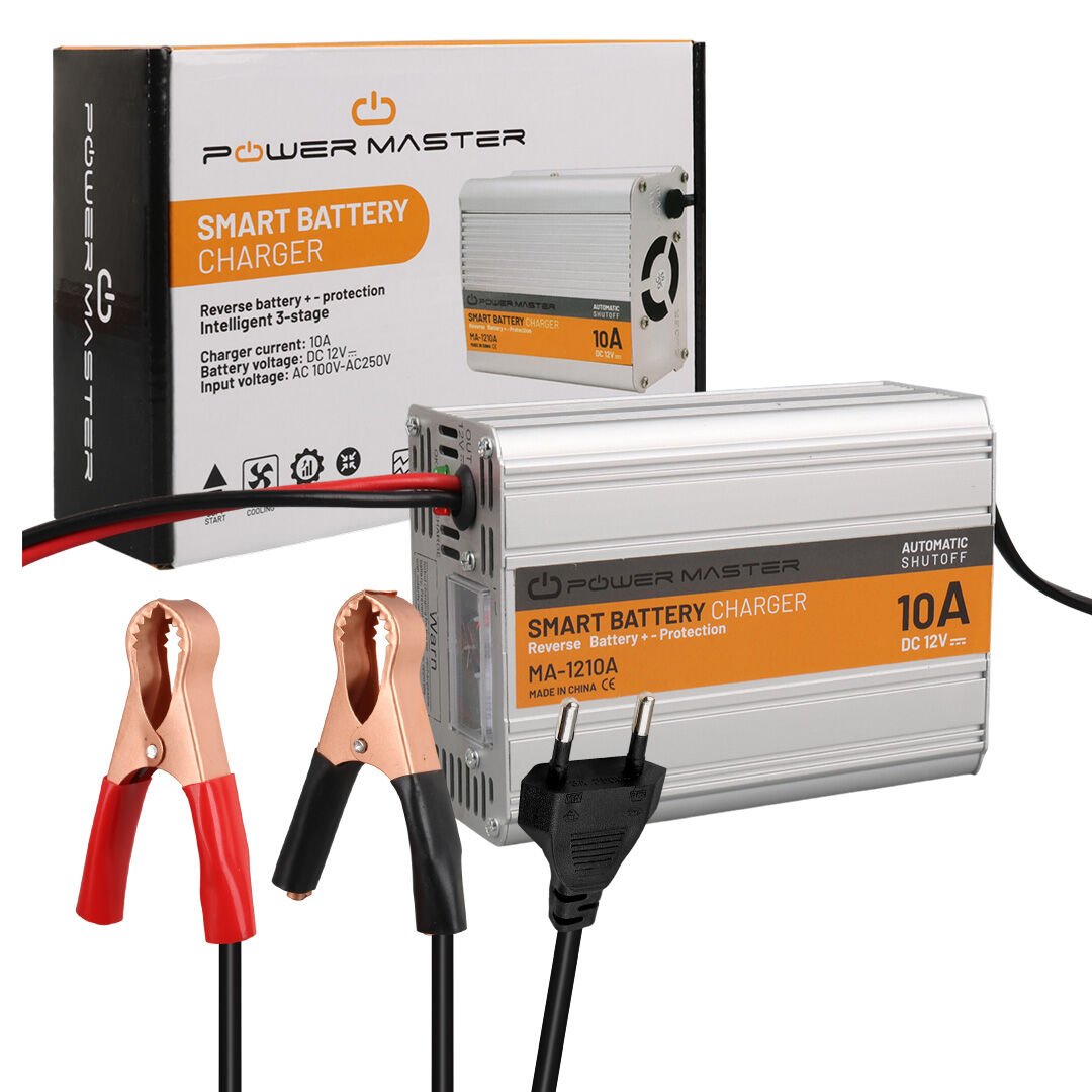 POWERMASTER MA-1210A 12 VOLT - 10 AMPER AKILLI HIZLI AKÜ ŞARJ CİHAZI ANALOG AMPER GÖSTERGELİ 125X90X55MM