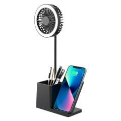S-LINK SL-M9055 SİYAH TYPE-C 10W KABLOSUZ ŞARJ CİHAZI FANLI KALEMLİKLİ MASA LAMBASI