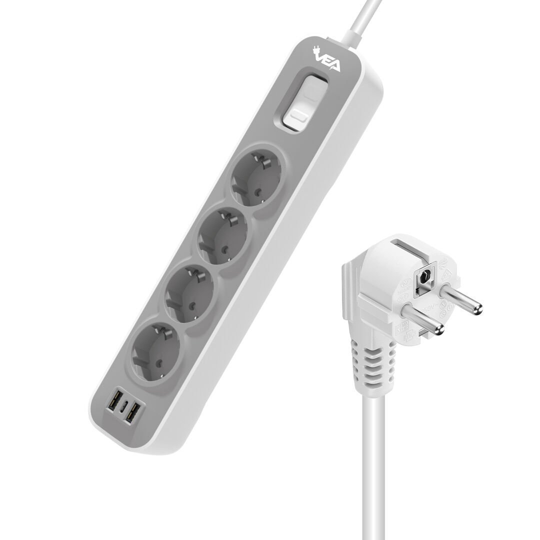 VEA VE-NOVA104U A CLASS 4'LÜ 2 USB'Lİ ANAHTARLI 1.5 METRE AKIM KORUMALI GRUP PRİZ (D-57)